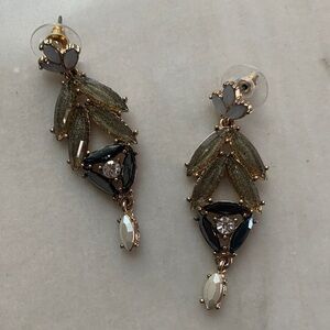 1982 Whimsical Victorian Inspired Crystal and Gold Tone Dangle Earrings
